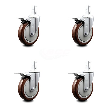 Service Caster 5 Inch Maroon Poly Wheel Swivel 3/4 Inch Square Stem Caster Set Total Lock Brake SCC-SQTTL20S514-PPUB-MRN-34-4